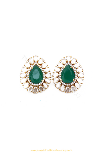 Gold Finished Emerald Studs By PTJ